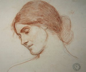 Huvudet på en ung flicka, till vänster av John William Waterhouse