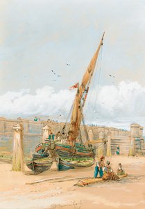 Fiskare som skvallrar inför ett strandsatt fartyg, 1846 av John Wilson Carmichael