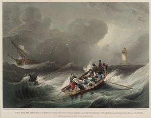 Den heroiska räddningen av passagerarna och besättningen på ångfartyget Forfarshire, av Grace Darling och hennes far, på morgonen den 7 september av John Wilson Carmichael