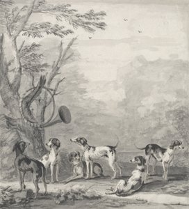 Hundar i ett landskap (grafit, penna, brunt bläck och grå tvätt) av John Wootton