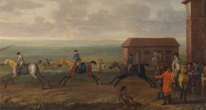 Lord Portmore tittar på kapplöpningshästar i träning på Newmarket Heath av John Wootton