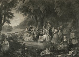Picknicken den fjärde juli, ca 1864 (gravyr med blandad metod) av John and Hollyer Rogers