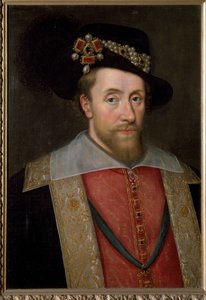 Porträtt av James I, kung av England och Irland (James VI, kung av Skottland), ca 1605 (målning) av John de (circle of) Critz