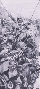 Kavalleriets engagemang vid slaget vid Edgehill, 23 oktober 1642, illustration från brittiska striderna på land och hav, 1915