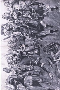 Marston Moor, 2 juli 1644: Det skotska kavalleriet under Leslie attackerar prins Ruperts flank, illustration från brittiska striderna på land och hav, 1915