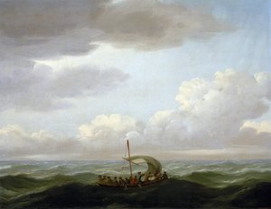 Besättningen på galeasen "Luxborough" i en livbåt. Oljemålning, ca 1727, av John Cleveley (1712-1777). av John the Elder Cleveley