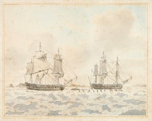 De brittiska fartygen Racehorse och Carcass, fångade i isen under en arktisk expedition, 31 juli av John the Younger Cleveley