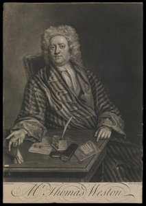 Thomas Weston, ca 1725 (gravyr, mezzotint) av John the younger Faber