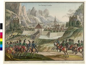 De österrikiska truppernas erövring av Luziensteig 1799 (akvarell) av Jokob Placidus Altmutter