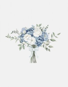 En mild blå blomsterbukett