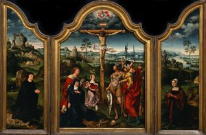 Triptyk: Korsfästelsen med donator och hans fru av Joos van Cleve