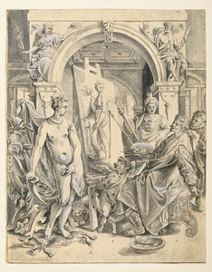 Apelles målning Campaspe (penna och brunt bläck, grå tvätt, vit kroppsfärg på lagt papper) av Joos or Jodocus van (after) Winghe