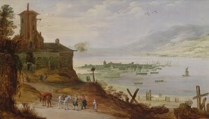 Hillside Town med utsikt över en hamn