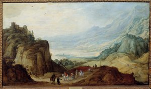 Alpernas landskap. Målning av Josse II Momper (1564 - 1635) Ec. Flam.