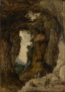 Landskap med grotta och en ryttare, ca 1616 (olja på panel)