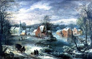 Bylandskap på vintern (panel)