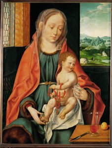 Heliga Maria med barnet (målning på ek) av Joos van Cleve