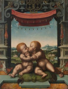 Spädbarnen Kristus och Johannes Döparen omfamnar, 152025 av Joos van Cleve