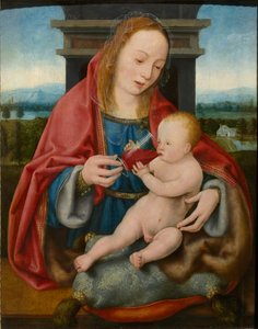 Jungfrun med spädbarnet Kristus dricker vin, ca. 1520.