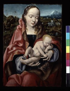 Jungfru och sovande Kristusbarn (olja på trä) av Joos van Cleve