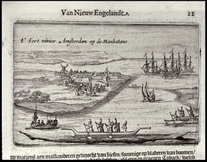 Utsikt över New Amsterdam, 1626-28 (kopparstick) av Joost Hartgers