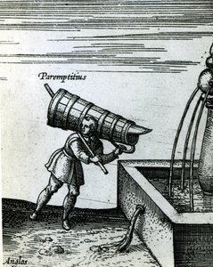 En lærling henter vand fra et springvand (detalje af 105365) sved av Joris Hoefnagel