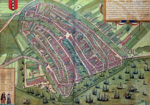 Karta över Amsterdam, från "Cities of the World" av Georg Braun (1541-1622) och Frans Hogenburg (1535-90), ca 1572