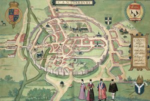Karta över Canterbury, från "Civitates Orbis Terrarum" av Georg Braun (1541-1622) och Frans Hognenberg (1535-90) ca 1572-1617