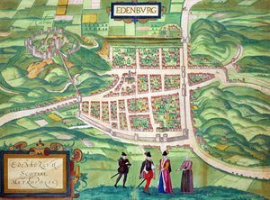Karta över Edinburgh, från "Civitates Orbis Terrarum" av Georg Braun (1541-1622) och Frans Hogenberg (1535-90) ca 1572-1617