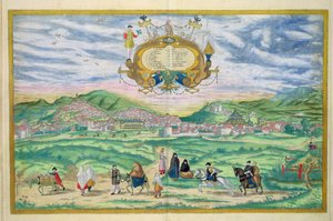 Karta över Granada, från "Civitates Orbis Terrarum" av Georg Braun (1541-1622) och Frans Hogenberg (1535-90), 1563