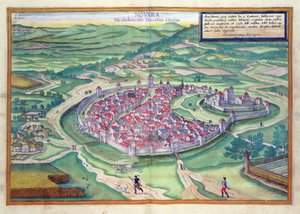 Karta över Novara, från "Civitates Orbis Terrarum" av Georg Braun (1541-1622) och Frans Hogenberg (1535-90) ca 1572-1617