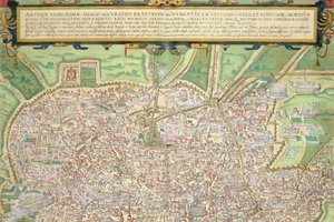 Karta över Rom, från "Civitates Orbis Terrarum" av Georg Braun (1541-1622) och Frans Hogenberg (1535-90) ca 1572-1617 (se 138961).