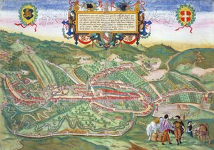 Karta över Serravalle, från "Civitates Orbis Terrarum" av Georg Braun (1541-1622) och Frans Hogenberg (1535-90) ca 1572-1617