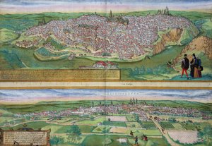 Karta över Toledo och Valladolid, från "Civitates Orbis Terrarum" av Georg Braun (1541-1622) och Frans Hogenberg (1535-90), ca 1572
