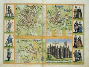 Kartor över York, Shrewsbury, Lancaster och Richmond, från "Civitates Orbis Terrarum" av Georg Braun (1541-1622) och Frans Hogenberg (1535-90), ca 1572-1617.