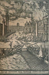 Dogespalatsets bränning, 1578, 1925. av Joris Hoefnagel