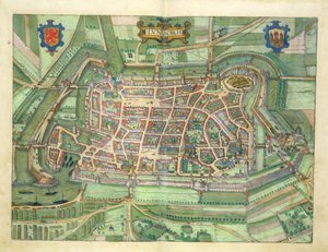 Karta över Luneburg, från "Civitates Orbis Terrarum" av Georg Braun (1541-1622) och Frans Hogenberg (1535-90) ca 1572-1617.