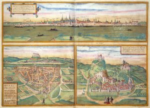 Metz, Wurtzburg och Sittensen, från Civitates Orbis Terrarum av Georg Braun (1541-1622) och Frans Hogenburg (1535-90), ca 1572 av Joris after Hoefnagel