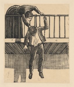 En kvinna som upptäcker en man som har begått självmord genom att hänga sig själv från en bal..., ca. 1900-1910. av José Guadalupe Posada