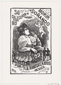 Profil av en kvinna som sitter i en stol med huvudet bakåt och håller en blomma, il..., ca. 1890. av José Guadalupe Posada
