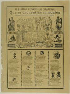 Mausoleet för alla Calaveras som finns i en hög av José Guadalupe Posada