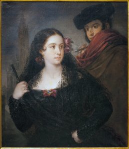 Ett par trevliga människor. Målning av Jose Gutierrez de la Vega (1791-1865), olja på duk, cirka 1830. Museum of Fine Arts i Sevilla, Spanien. av José Gutiérrez de la Vega