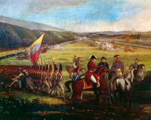 General Narinos trupper, en av Bolivars följeslagare, under slaget vid Calibio, målning av Jose Maria Espinosa (1796-1883). Colombia av José María Espinosa Prieto
