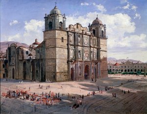 Utsikt över katedralen i Oaxaca, Mexiko (målning