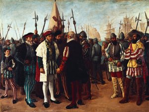 "Den franske kungen Francois I (1494-1547) i hamnen i Valencia" 1800-talet (målning) av Jose Bru Albinana