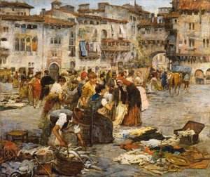 En marknad i Granada (olja på duk) av Jose Fernandez Alvarado