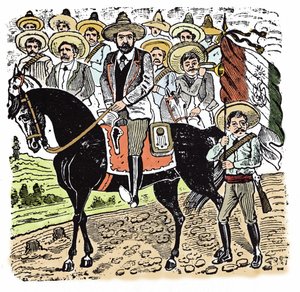 Den mexikanska revolutionen (1910-1920): Porträtt av Francisco Indalecio Madero (1873-1913), mexikansk revolutionär. Xylografi av Jose Guadalupe Inn (1852-1913).