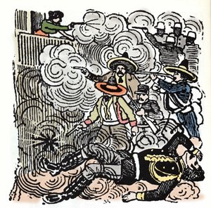 Den mexikanska revolutionen (1910-1920): attack mot Aquiles Serdans hus (1876-1910). Xylografi av Jose Guadalupe Posada (1852-1913).