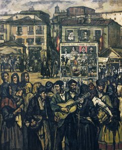 GUTIERREZ SOLANA, Jose (1886-1945). El cartel del crimen (El musico ciego) - Brottskartellen (den blinde musikern). ca 1920. (78 x 64 cm). Olja på duk. Privat samling av Jose Gutierrez Solana