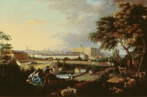 Utsikt över det kungliga palatset i Madrid från berget Principe Pio av Jose Maria Avrial Y Flores